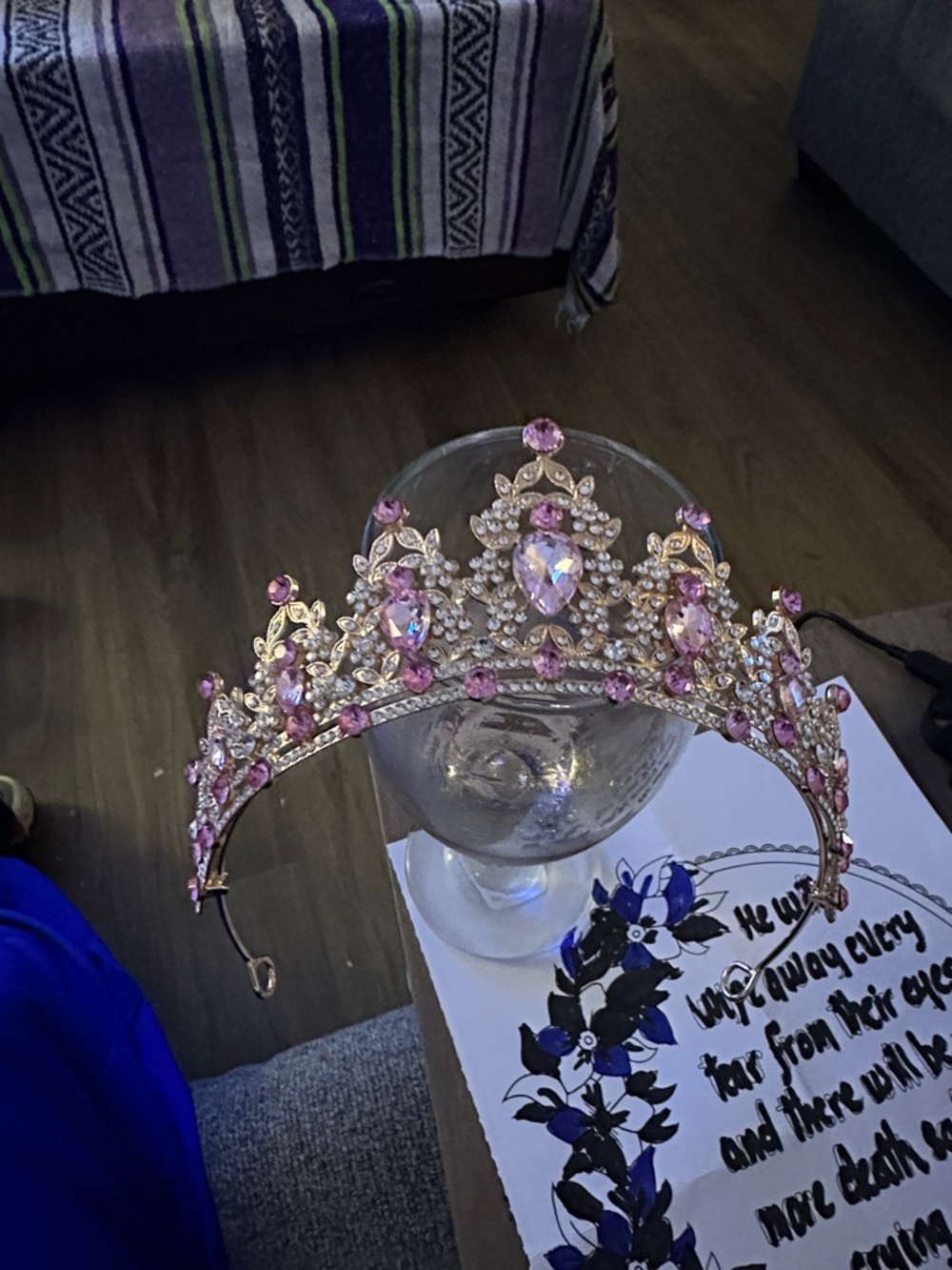 Source Unknown Pink and Gold Jeweled Tiara Headband